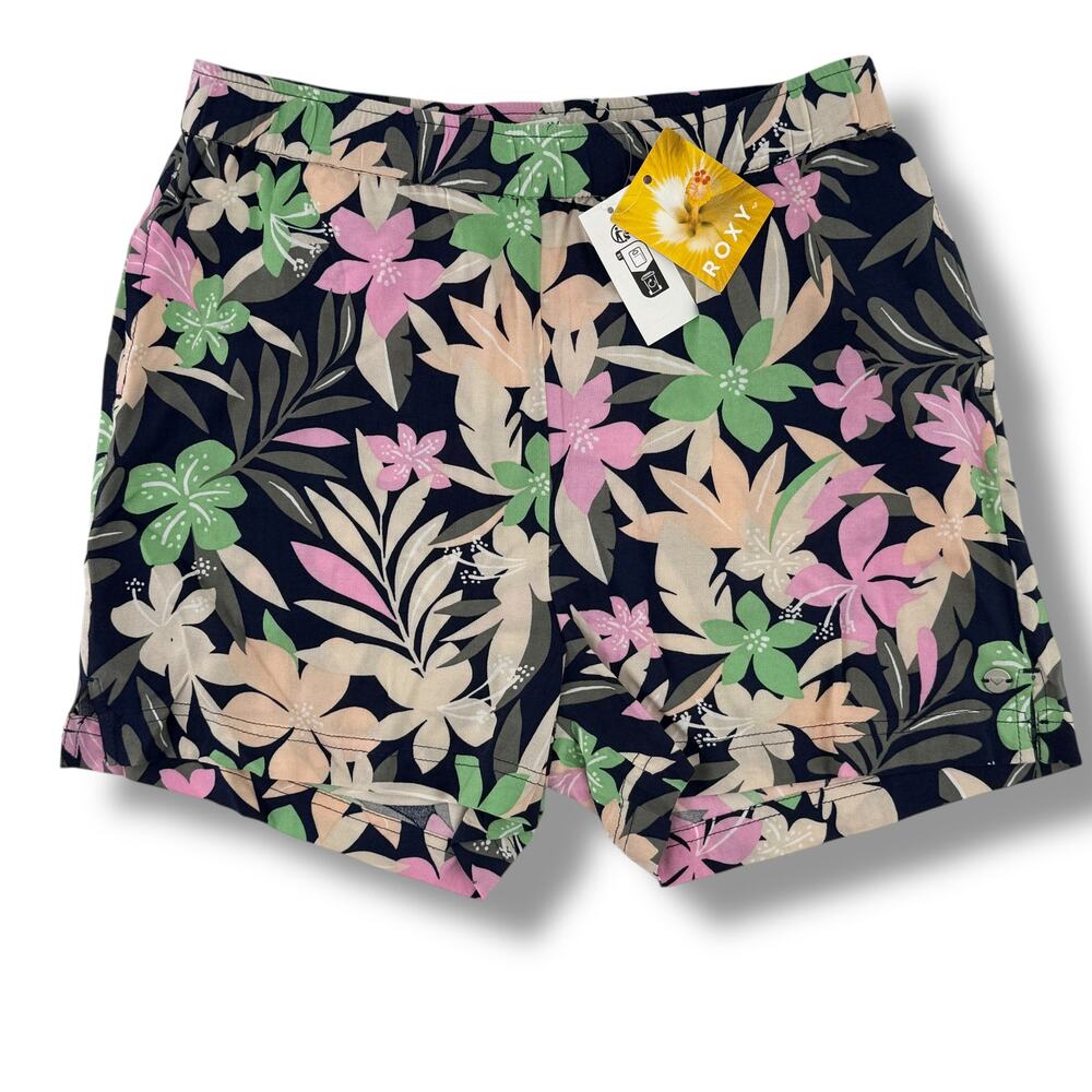 Roxy Blue Ocean Floor Floral Print Shorts Girls Size XXL 16 Pull On Pockets 3"